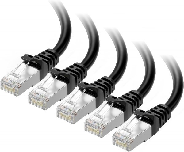 Cable Matters 10Gbps 5-Pack Snagless Shielded Cat 6A Cable, 5ft, Black