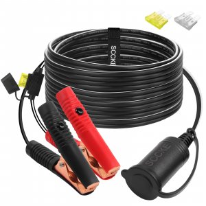SCCKE 12FT/3.66m 14AWG 20A 12V 24V Female Car Cigarette Lighter Socket to Battery Alligator Crocodile Clips Connector, Car Battery Clamp-on Extension Charge Cable with 20A Fuse