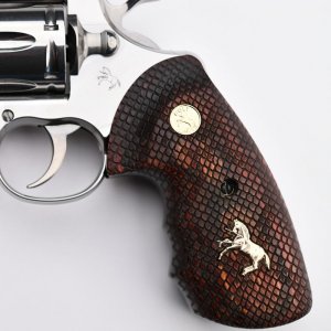 Altamont Colt Python Fingergroove Grips Designed to Drop-in fit on The Colt Python (2020+) - Made in USA (Rosewood Full Snakeskin - Gold Medallions, One Size)