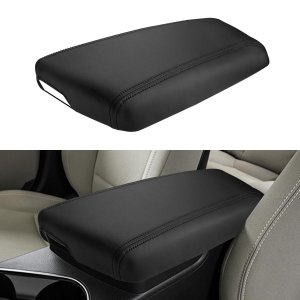 INTGET Car Center Console Armrest Cover for Kia Optima Accessories 2011 2012 2013 2014 2015 Leather Middle Console Arm Rest Box Lid Seat Cover Protector Cushion Saver (Black Stitches, 2011-2015)