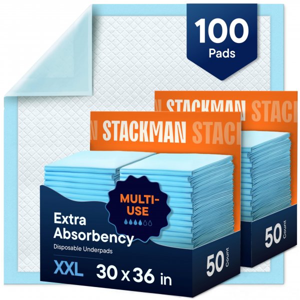 Chucks Pads Disposable Adult Underpads [100-Pack] 30"x36" XXL Extra-Large Super-Absorbent Incontinence Bed Pads – Mattress Protector Pee Pads for Adults, Kids & Pets – Bed Protection & Training