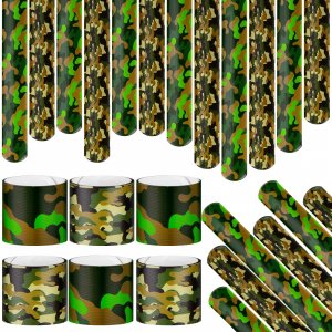 Hungdao 24 Pack Camo Slap Bracelets for Kids Camouflage Party Favors