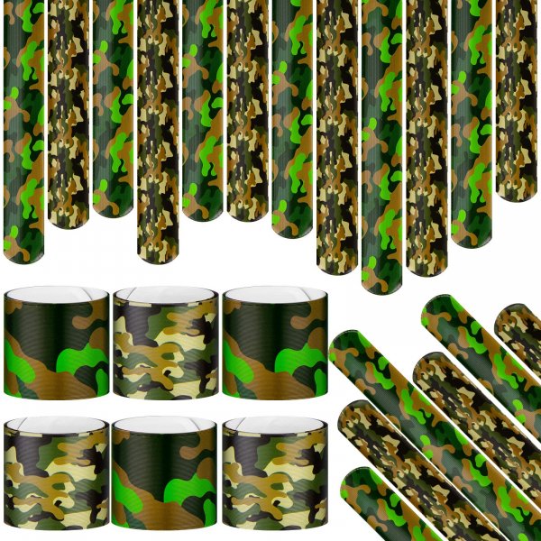 Hungdao 24 Pack Camo Slap Bracelets for Kids Camouflage Party Favors