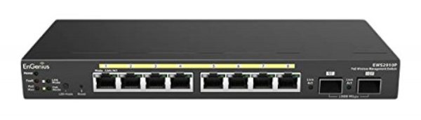 EnGenius 8-Port Gigabit 802.3af PoE Layer 2 Managed Ethernet Switch, 2 SFP Ports, 61.6W PoE Budget with Remote Monitoring (EWS2910P)