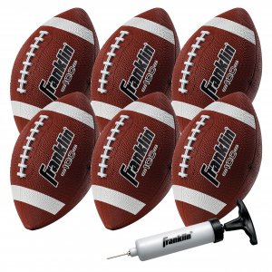 Franklin Sports Junior Footballs - Grip-Rite 100 - Kids Junior Size Rubber Footballs - Youth Balls - 6 Pack of Balls with Pump - Brown/White