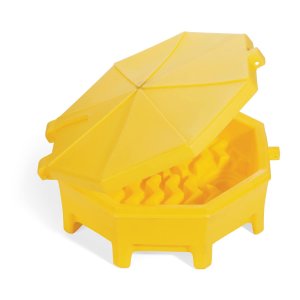 PIG Poly Drum Funnel | Hinged Lid | for 55 Gal Tight-Head Steel & Poly Drums | 29" D x 11" H | Yellow | DRM672-YW
