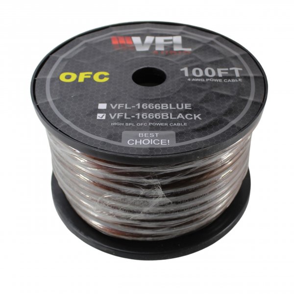 VFL VFL1666BK Power Wire OFC 4 Gauge 100 Foot  Black