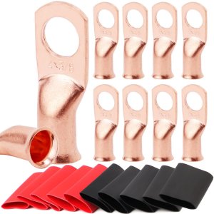 10pcs 4 Awg - 3/8" (M10) TKDMR Wire Lugs Ring Terminal Connectors Ends, UL Listed Heavy Duty for Battery Cable Lug Wire Electrical Eyelets with 4:1 Dual Wall Adhesive Heat Shrink