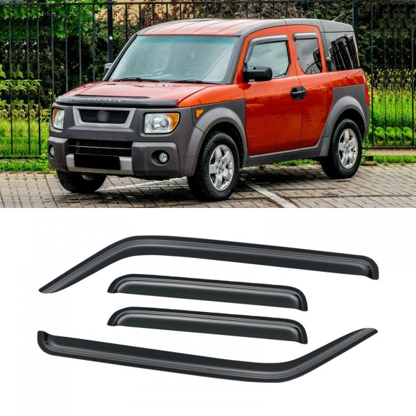 Window Visor for 2003-2011 Honda Element, Rain Guards Shields Vent Deflector Shade Wind Dark Smoke 2004 2005 2006 2007 2008 2009 2010 04 05 06 07 08 09 10, Tape-On, 4PCS
