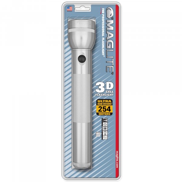 Maglite S3D106 Incandescent 3-Cell D Flashlight  Silver (Blister Pack)