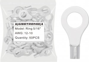 haisstronica 50PCS Ring Terminals 5/16" AWG 12-10 Non-Insulated Bare Copper