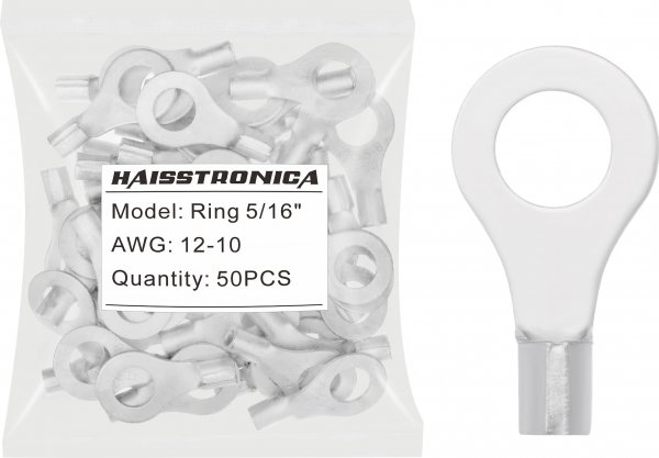 haisstronica 50PCS Ring Terminals 5/16" AWG 12-10 Non-Insulated Bare Copper