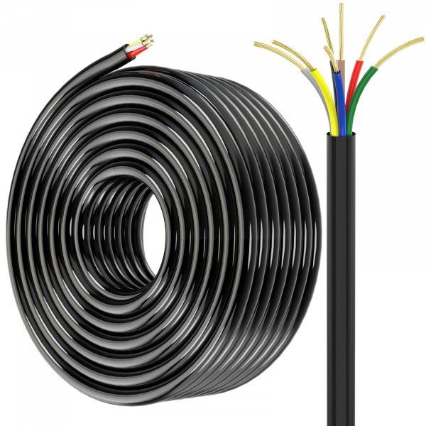 Lcrslitx 50FT 7 Way Trailer Wire, 14 Gauge 7 Conductor Wiring Harness, 30% CCA Copper Clad Aluminum Trailer Cable for RV Camper Utility Trailer, DOT Approved