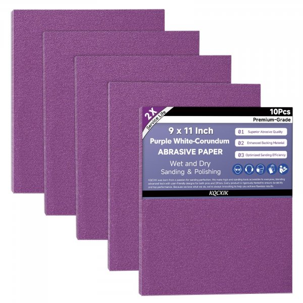 KQCXIK 10-Sheet Premium White Corundum Wet Dry 220 Grit Sandpaper