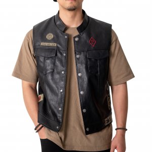 saounisi Cosplay Motorcycle Biker PU Leather Vest, Men's Black, Medium