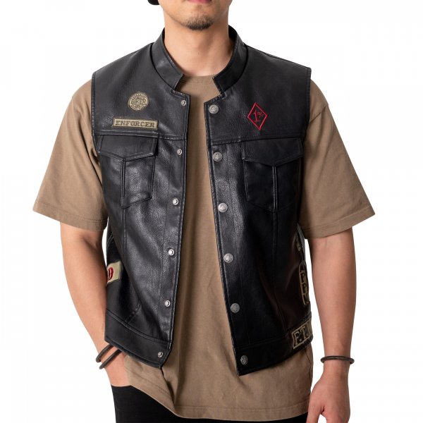 saounisi Cosplay Motorcycle Biker PU Leather Vest, Men's Black, Medium