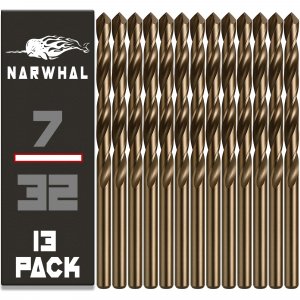 Narwhal 7/32 Inch Cobalt Drill Bits (13 Pack - Industrial Grade M35 Cobalt) 3-5/8" Length & 135 Degree Split Point for Drilling Into Metal, Hardened & Stainless Steel, Cast Iron, & More!