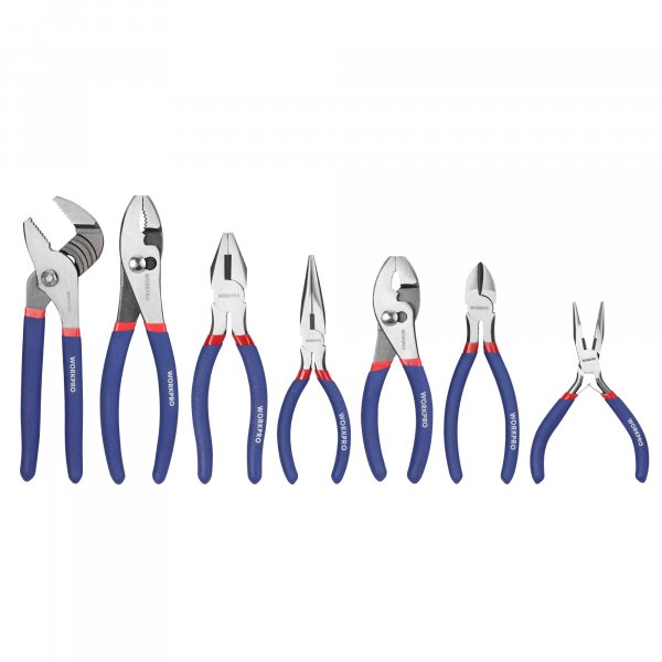 7-piece WORKPRO Pliers Set with Groove Joint, Long Nose, Slip Joint, Linesman, and Diagonal Pliers for DIY & Home Use