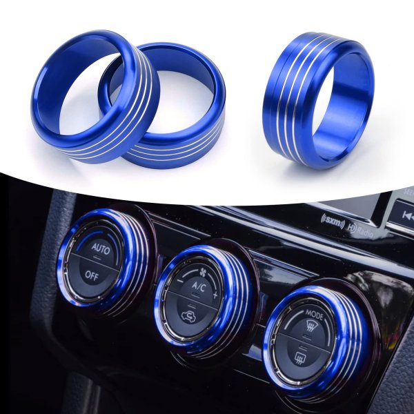 for Subaru AC Knob Cover Accessory Center Console Switch Volume Temp Control Button Ring Trim Compatible with Forester 2014-2018, Crosstrek XV 2013-2017,Impreza 2014-2016,WRX/STi 2015-2020 Blue 3 PCS