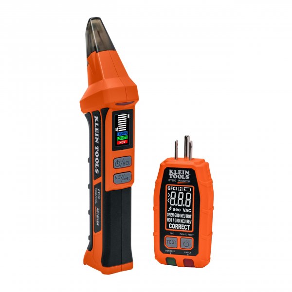Klein Tools ET350 4-in-1 Digital Circuit Breaker Finder, Outlet Fault Detector, Non-Contact Voltage Tester, GFCI Tester, Learn and Locate Mode, Backlit LCD, LED Work Light