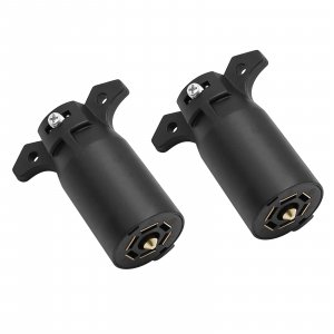 ZUDKSUY 2-Pack 12V 7 Way Trailer Plug, 7 Pin Trailer Plug Connector, 7 Way Round RV Style Flat Blade Trailer Light Plug Replacement End Towing Wiring Harness Connector
