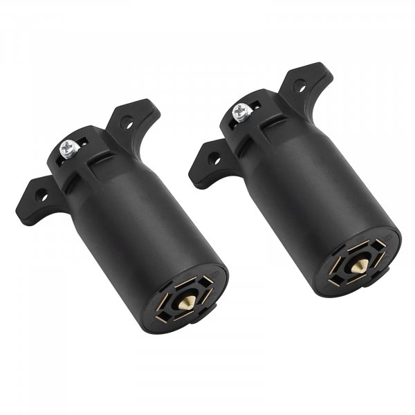 ZUDKSUY 2-Pack 12V 7 Way Trailer Plug, 7 Pin Trailer Plug Connector, 7 Way Round RV Style Flat Blade Trailer Light Plug Replacement End Towing Wiring Harness Connector