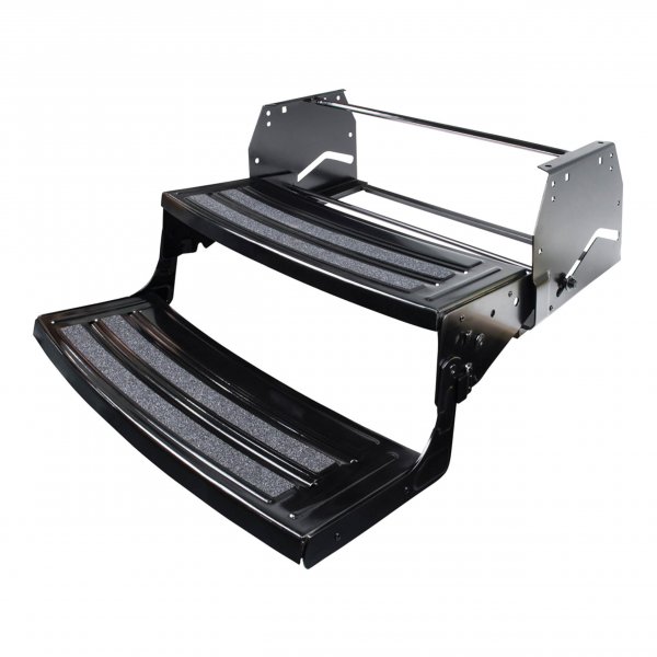 Lippert Radius 24" Double Manual RV Step Assembly, 8" Rise, 300 lbs. Anti-Slip Steps, Compact One-Hand Expand or Collapse, Black Powder Coat, Travel Trailers, 5th Wheels, Campers - 432682