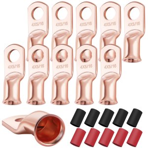 XHF 10PCS 4 AWG-5/16 Heavy Duty Battery Lugs with 3:1 Heat Shrink Tubing(UL Listed), Ring Terminals Battery Cable Ends Copper Eyelets Electrical Battery Connectors