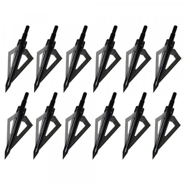 Sinbadteck Hunting Broadheads, 12PCS 3 Blades Bowhunting Broadheads 100 Grain Archery Arrow Broadhead Compatible with Traditional Bows and Compound Bows (Black)