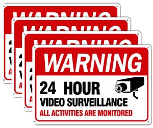 Video Surveillance Sign, 4-Pack 12"x 8" Security Camera Signs, Reflective and Waterproof Material 24 Hour Surveillance Sign For Home/Business