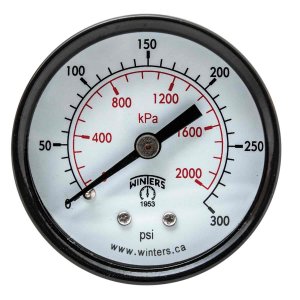 Winters 2 inch Dial Size, Multi Purpose Economy Utility Dry Pressure Gauge, Brass Internals, Steel Case, Dual Scale 0-60 psi/kPa, 3-2-3% Acc, 1/8 inch NPT Back Mount, Multi Function Pressure Gauge