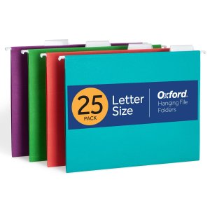 Oxford Hanging File Folders, 25 Pack, Letter Size (8.5" x 11"), 4 Tropical Colors, 5 Tab Positions, Includes Tabs and Inserts, Hanging Files for Office and Document Organization
