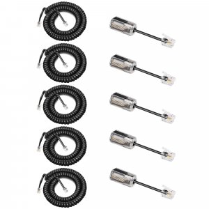 Uvital Telephone Handset Cord Detangler, 5 Pack Telephone Handset Cord 10Ft Uncoiled(1.2 Ft Coiled) and 5 Pack Phone Detangler for Desk Phone-360 Degree Rotating Swivel Anti-Tangle Untangler (Black)