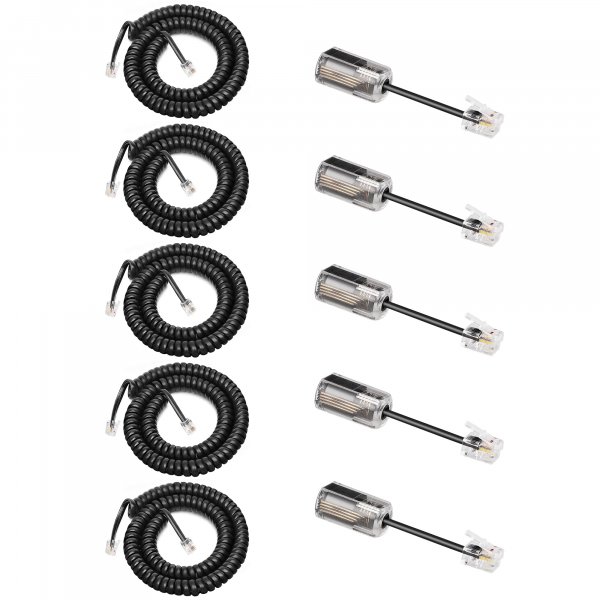 Uvital Telephone Handset Cord Detangler, 5 Pack Telephone Handset Cord 10Ft Uncoiled(1.2 Ft Coiled) and 5 Pack Phone Detangler for Desk Phone-360 Degree Rotating Swivel Anti-Tangle Untangler (Black)