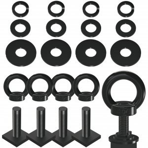 NACETURE M8 T Track Bolts Eye Bolt Tie Down Anchors, Stainless Steel 304 T Slot Hardware with Ring, Heavy Duty Roof Rack Accessories for Cargo Tie Down, Truck Bed (Black M8 30mm 4 Pack)