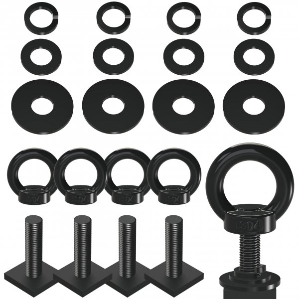 NACETURE M8 T Track Bolts Eye Bolt Tie Down Anchors, Stainless Steel 304 T Slot Hardware with Ring, Heavy Duty Roof Rack Accessories for Cargo Tie Down, Truck Bed (Black M8 30mm 4 Pack)