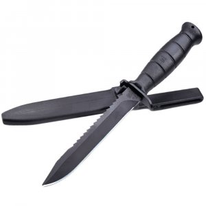 GLOCK FM 81 Field Knife 6.5" Fixed Blade, Carbon Steel Sawback Clip Point, Black Polymer Handle w/Sheath - KB17281