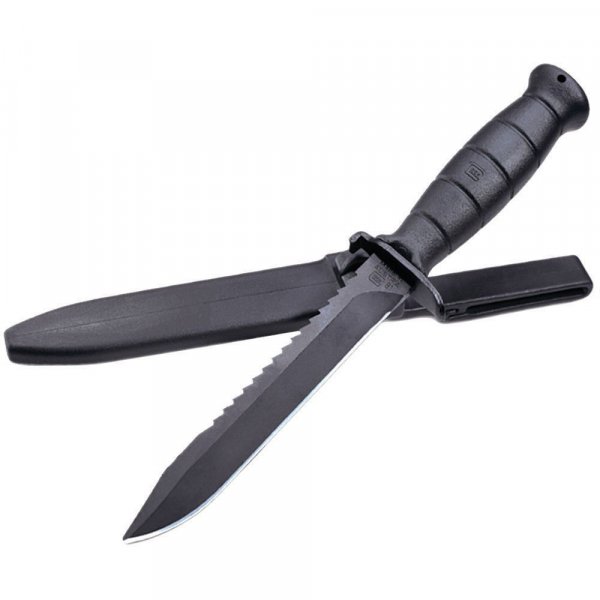 GLOCK FM 81 Field Knife 6.5" Fixed Blade, Carbon Steel Sawback Clip Point, Black Polymer Handle w/Sheath - KB17281