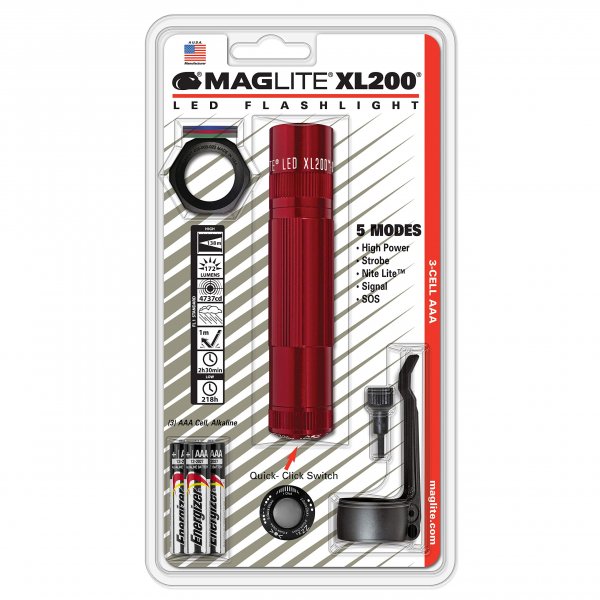 MAGLITE XL200S303C XL200 3CELL AAA LED FLASHLIGHT COMBO PACK- RED