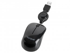 Targus Compact Mouse with Blue Trace Technology for Tracking and Retractable 2.5-Foot USB Cord, Adjustable Cord Mouse Supports Windows, Mac, and Netbooks, Black/Gray (AMU75US)