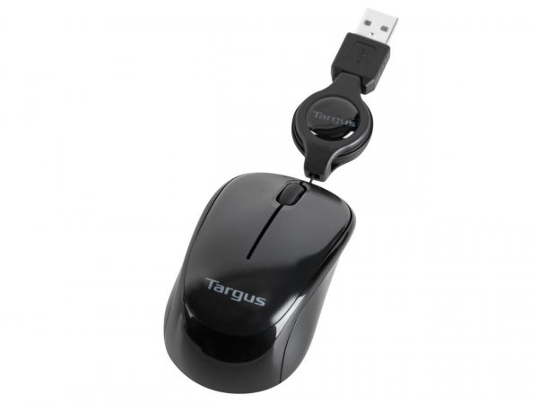 Targus Compact Mouse with Blue Trace Technology for Tracking and Retractable 2.5-Foot USB Cord, Adjustable Cord Mouse Supports Windows, Mac, and Netbooks, Black/Gray (AMU75US)