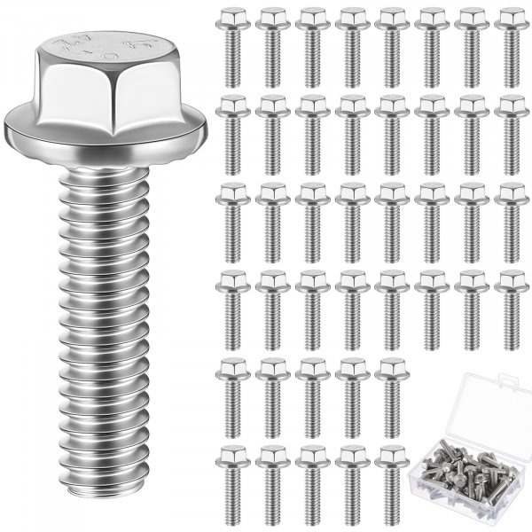 Zonon 50pcs 1/4-20 x 1 Inch 304 Stainless Steel Flanged Bolts, Silvery