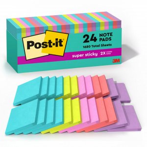 Post-it Super Sticky Notes, 24 Sticky Note Pads, 3 x 3 in., Back to School Supplies, Office Products, 2X the Sticking Power, Supernova Neons Collection