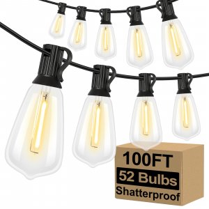 Brightever 100FT Outdoor String Lights 52 Bulbs, Waterproof Patio Lights