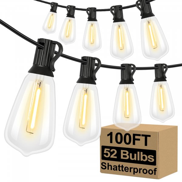 Brightever 100FT Outdoor String Lights 52 Bulbs, Waterproof Patio Lights