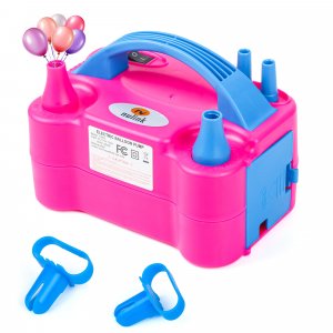NuLink Electric Portable Dual Nozzle Balloon Blower Pump Inflation for Decoration, Party, Sport [110V~120V, 600W, Rose Red]