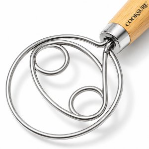 COOKSURE Danish Dough Whisk for Sourdough Bread – 13 Inch Bread Whisk with Wooden Handle – 304 Stainless Steel Hook for Heavy Dough Baking, Swedish Dough Whisk Tool