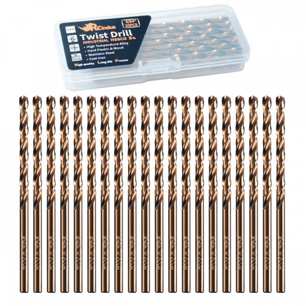 RCINDUS (20PCS) 9/64" Cobalt Drill Bit, HSS M35 Metal Drill Bits for Steel, Stainless Steel, Cast Iron, Hard Plastic and Wood