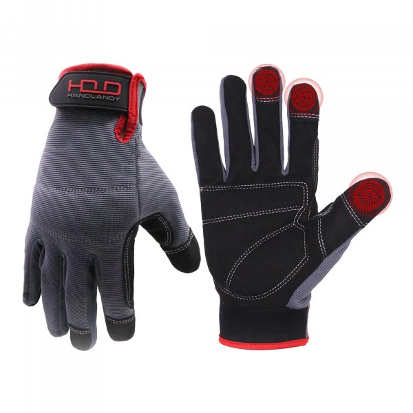 HANDLANDY Mens Work Gloves Touch screen, Synthetic Leather Utility Gloves, Flexible Breathable Fit- Padded Knuckles & Palm (Large)
