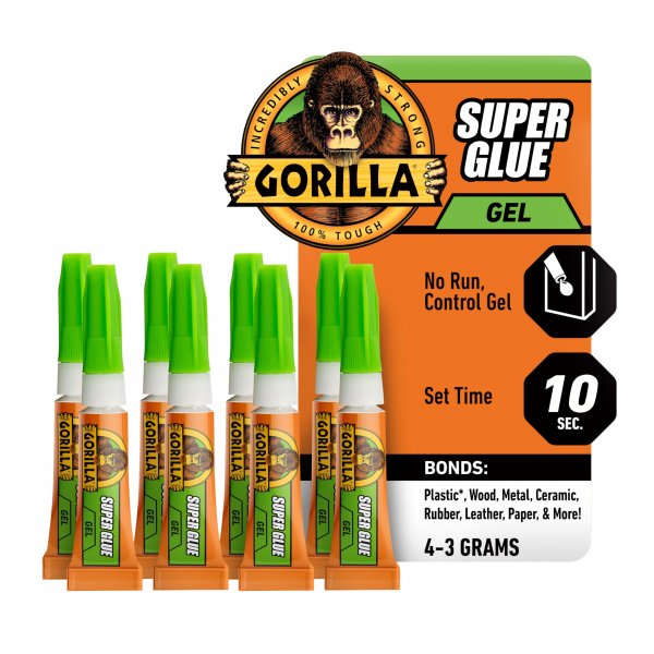 Gorilla Super Glue Gel, Clear Glue, Four 3 Gram Tubes (Pack of 2) - All Purpose and Fast Setting for Projects and Repairs